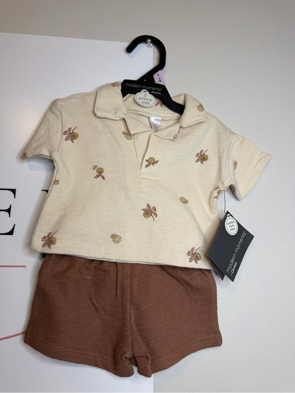 Modern Moments Cream Polo & Brown Shorts Matching Set